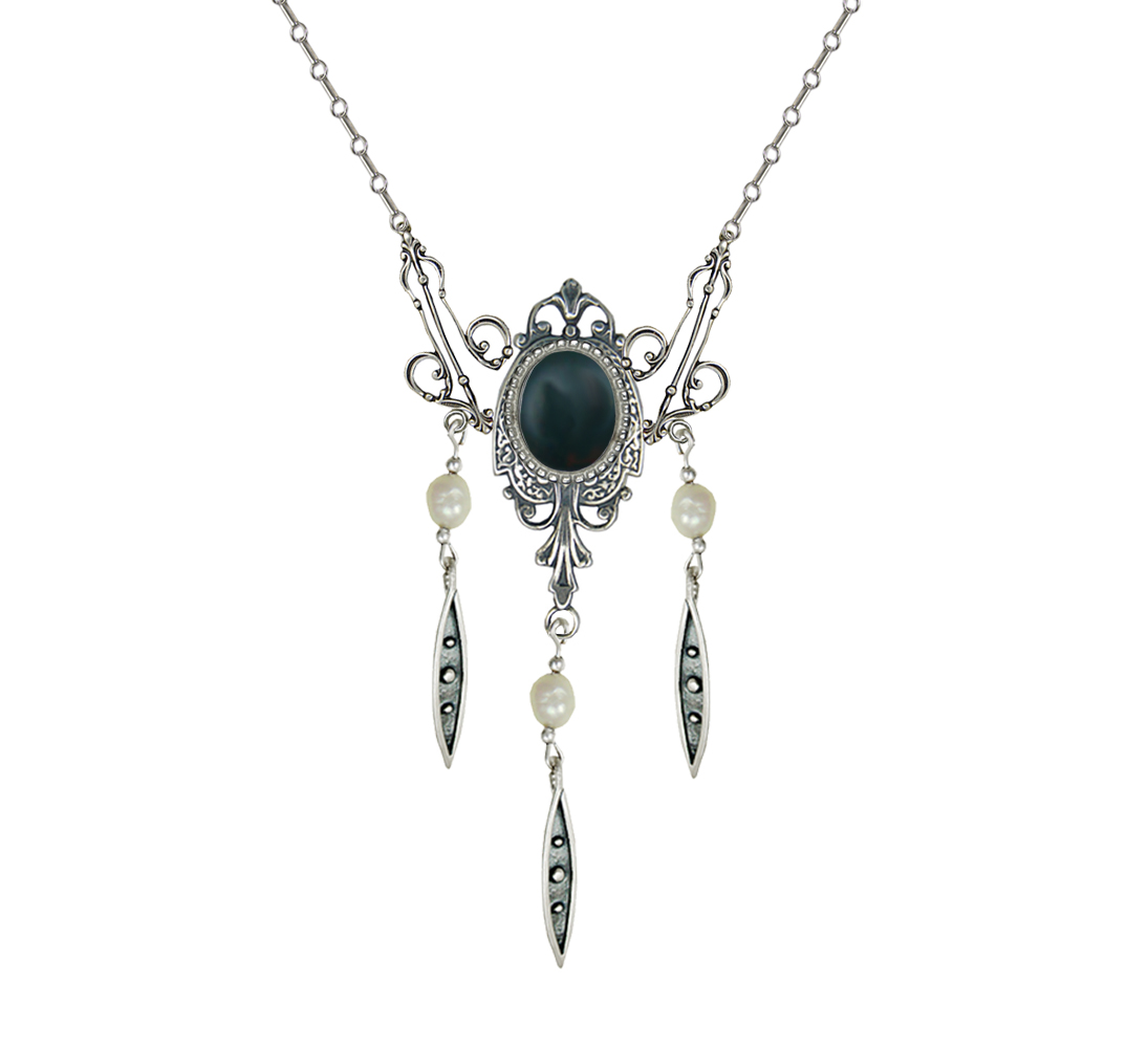 Sterling Silver Victorian Necklace With Bloodstone